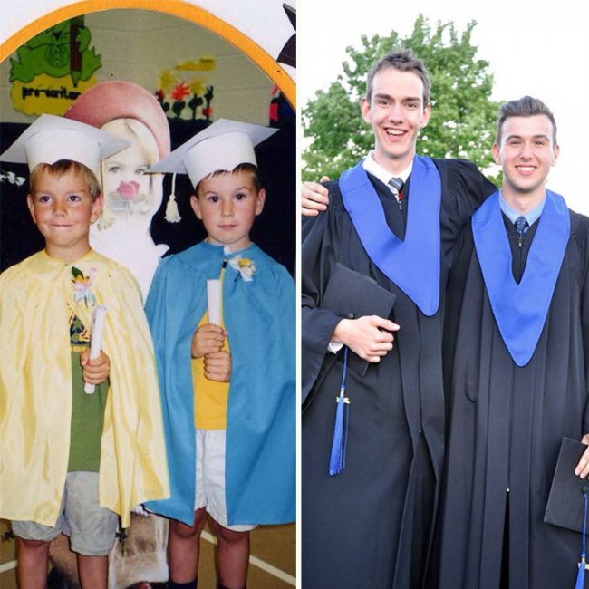 От первоклашки до выпускника: душевные фото школьников с разницей в 10 лет