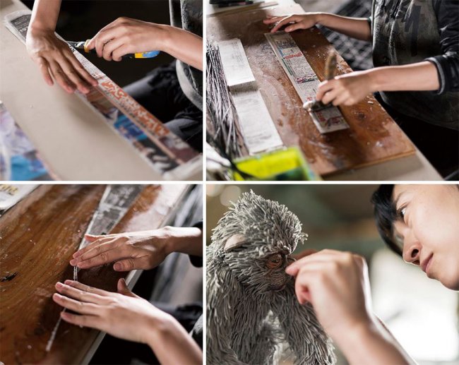 Японская художница создает скульптуры животных из макулатуры