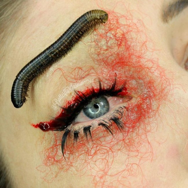 Экстремальный макияж с мертвыми насекомыми