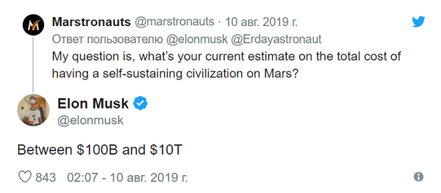 Илон Маск рассказал, стоимость строительства города на Марсе (2 фото)