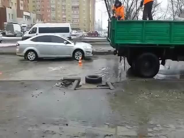 Ямочный ремонт дороги в Рязани