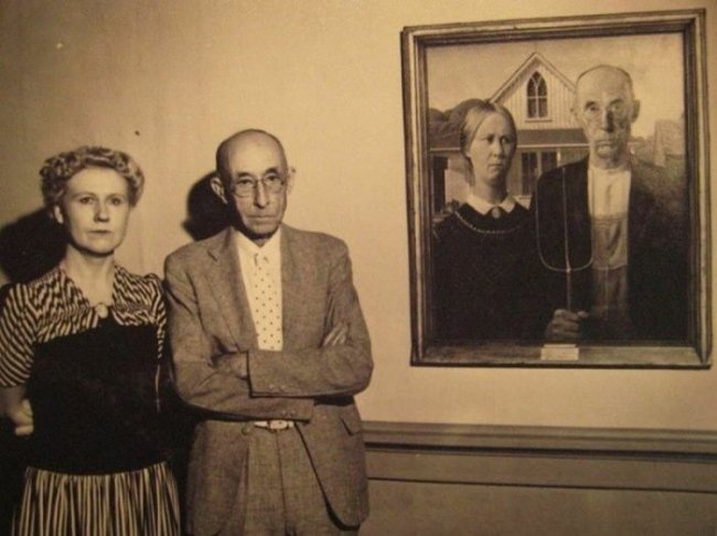 На знаменитой картине «Американская готика» изображены вовсе не муж с женой. Кто же они